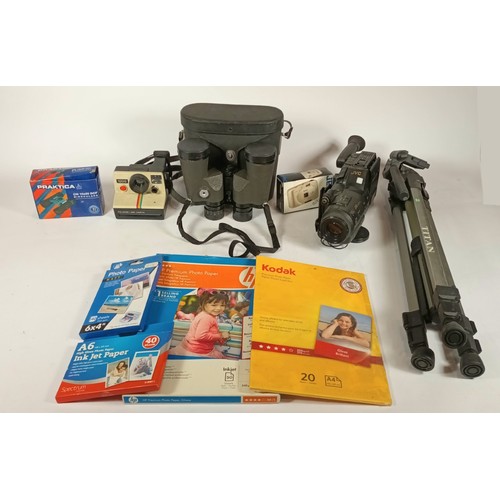 46 - A substantial collection of cameras, binoculars, photography accessories, and photography paper to i... 