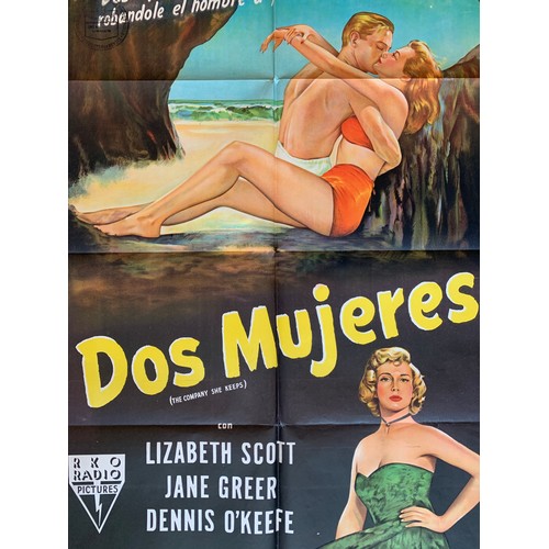 405 - Dos Mujeres (1951) 'The Company She Keeps' Argentinian film poster, starring Lizabeth Scott, Jane Gr... 