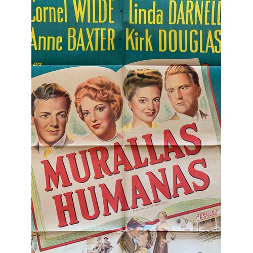 406 - Murallas Humanas (1948) 'The Walls Of Jericho' Argentinian film poster, starring Kirk Douglas, Corne... 