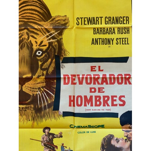 427 - El Devorador De Hombres (1958) 'Harry Black And The Tiger' Argentinian film poster, starring Stewart... 