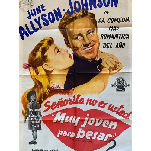 436 - Muy Joven Para Besar (1951) 'Too Young To Kiss' Argentinian film poster, staring June Allyson and Va... 