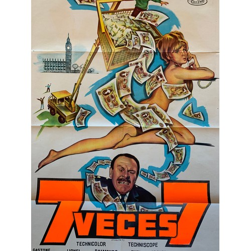 442 - 7 Veces 7 (1969) 'Seven Times Seven' Argentinian film poster, staring Terry Thomas, Lionel Stander a... 