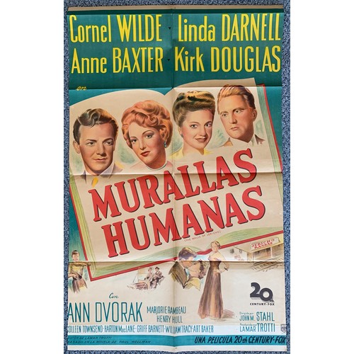 406 - Murallas Humanas (1948) 'The Walls Of Jericho' Argentinian film poster, starring Kirk Douglas, Corne... 