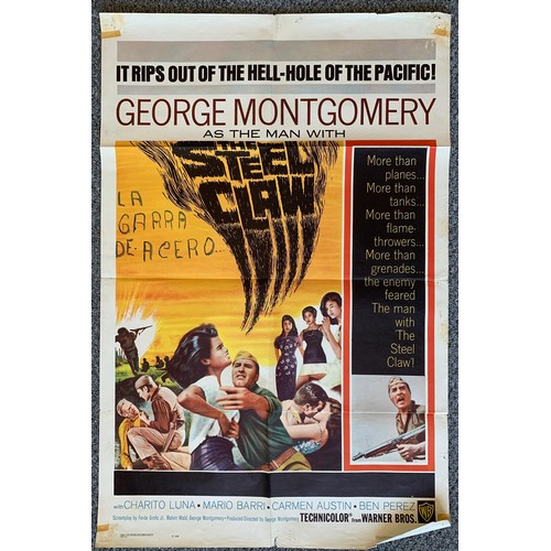 416 - The Steel Claw (1961) US film poster, starring George Montgomery and Mario Barri, folded, 74cm x 110... 