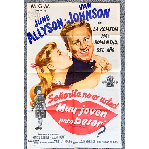 436 - Muy Joven Para Besar (1951) 'Too Young To Kiss' Argentinian film poster, staring June Allyson and Va... 