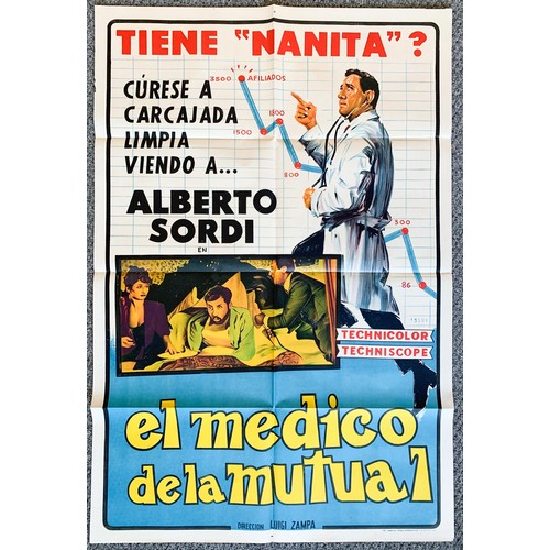 439 - El Medico De La Mutual (1968) 'Be Sick.....It's Free' Argentinian film poster, staring Alberto Sorbi... 