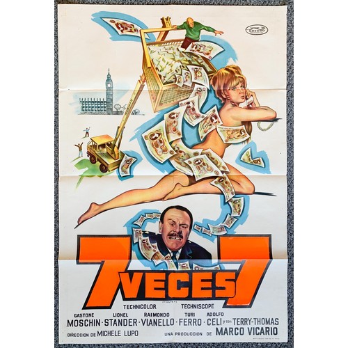 442 - 7 Veces 7 (1969) 'Seven Times Seven' Argentinian film poster, staring Terry Thomas, Lionel Stander a... 