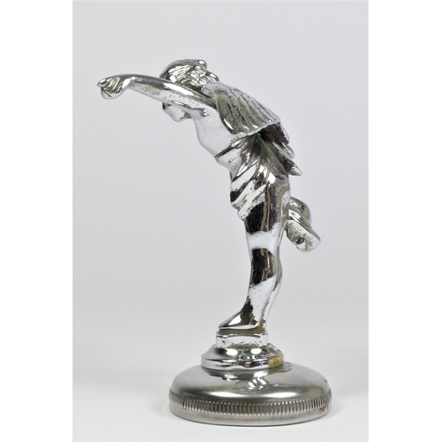 38 - A chrome car mascot in the form of a winged cherub mounted on a radiator cap, 14cm.