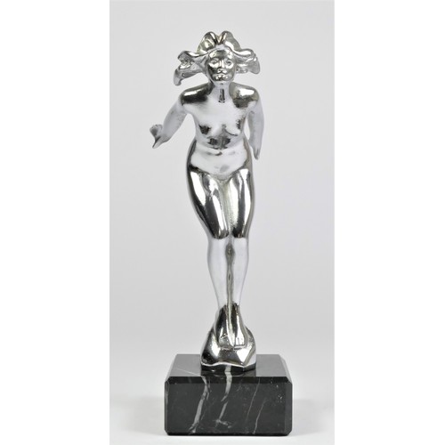 47 - A chrome plated car mascot, Speed Nymph' after A. E. Lejeune Ltd , modelled as a nude female with he... 