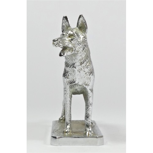 59 - A chrome car mascot in the form of an Alsatian, by L Lejeune, not mounted, 10cm.