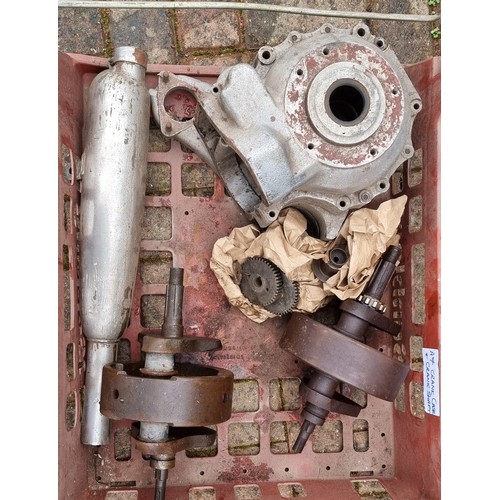 202 - A BSA A7 crankcase CA7 8667, two crankshafts and a silencer.