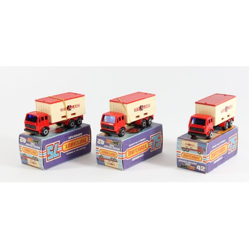 71 - Three Matchbox 75 Mercedes container trucks, original box (3)