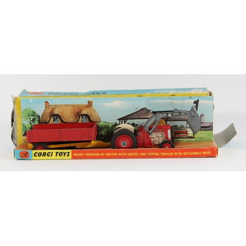 73 - A Corgi Toys Fordson 'Power Major' tractor with beast carrier (minus animals), Gift Set 33, boxed, p... 