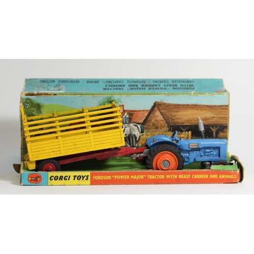 A Corgi Toys Fordson 'Power Major' tractor with beast carrier