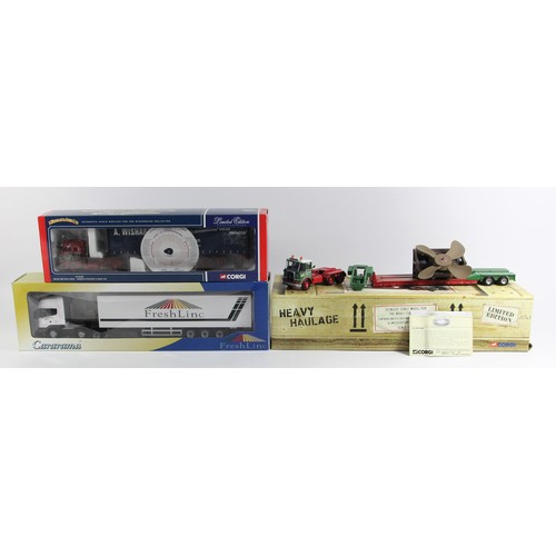 77 - A Corgi Atkinson Venturer 2 axle low loader and propeller load (CC12513), boxed, a Corgi Volvo F88 T... 