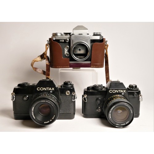 100 - A Contax 137 MD Quartz SLR camera, with a 55mm f2 DSB lens, a Contax 139 Quartz SLR camera, with a 2... 