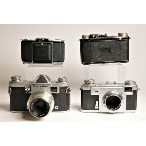 102 - A Zeiss Ikon Contax II rangefinder camera, together with a Zeiss Ikon Super Nettel with Tessar lens,... 