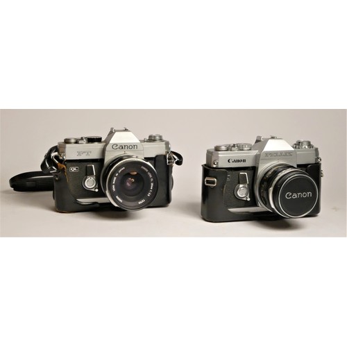 103 - A Canon Pellix SLR film camera, with a Canon 50mm f1.8 lens, cased, together with a Canon FT SLR fil... 