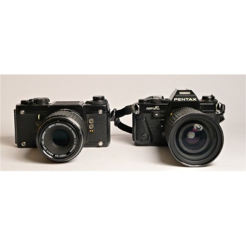 106 - A Pentax LX SLR camera, with a Pentax 100mm F4 Pentax Macro lens, together with a Pentax Super A SLR... 