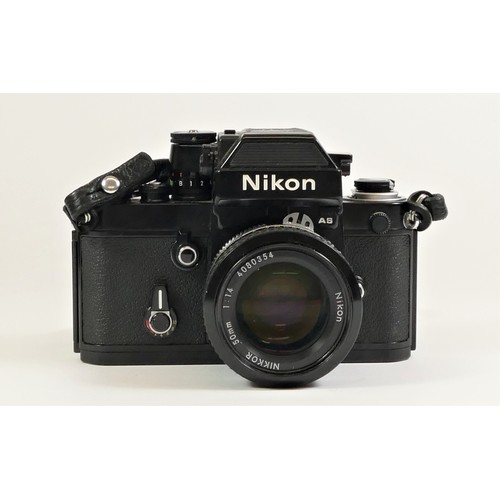 116 - A Nikon F2 (7760927) SLR camera, black, with Photomic AS viewfinder, cased, with a Nikon 50mm f1.4 l... 