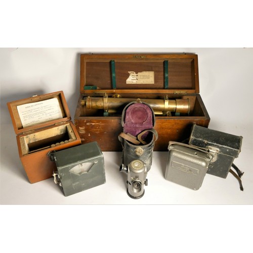 120 - Four examples of Vintage Technology, including a Grey & Selby of Nottingham Theodolite, cases, a Sit... 