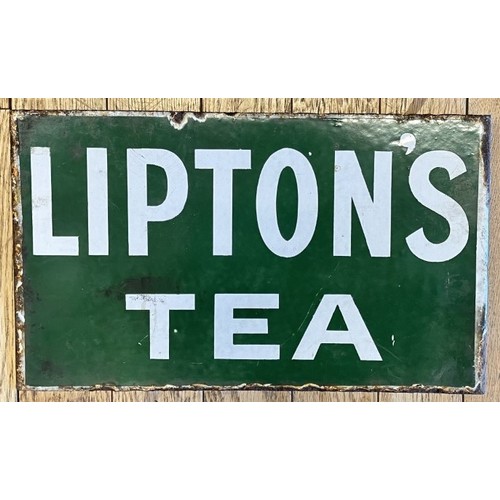 145 - A Vitreous enamel double sided Lipton's Tea sign, 39cm x 23cm