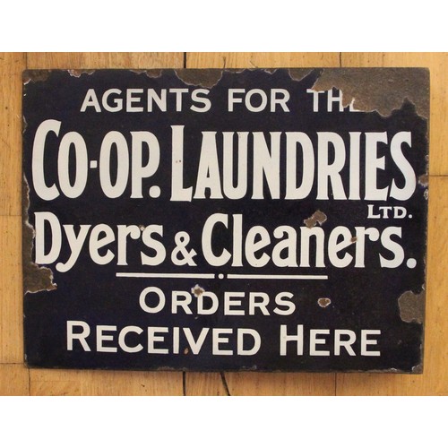 155 - A vitreous enamel double sided Co-op Laundries Ltd advertising sign, 51cm x 38cm