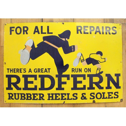 157 - A vitreous enamel single sided Redfern Rubber Heels and Soles advertising sign, 76cm x 51cm