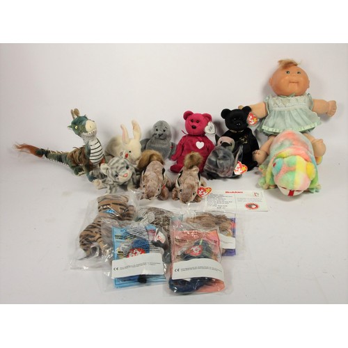 172 - A collection of TY beanie babies to include, The End black teddy, Valentina dark pink bear, Chipper ... 