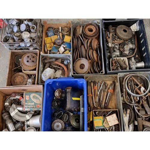 216 - A large collection of sundry motorcycles spares to include pistons, M20 oil tank, horns and bearings... 