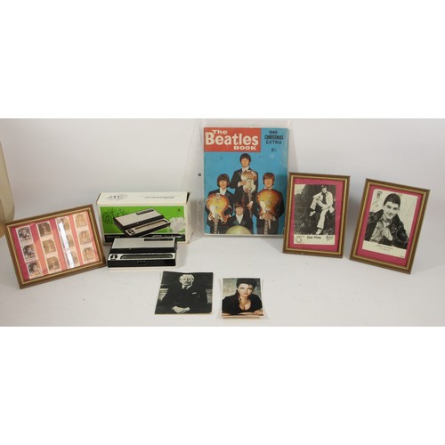 207 - The Beatles book, Christmas 1966 extra, twelve framed Michael Jackson stamps, four postcards of famo... 