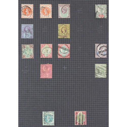 257 - G.B. stock book, Victoria various,  used, 1934 Seahorses half crown and five shillings, used, 1/2 pe... 