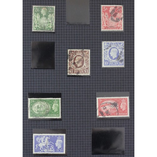 257 - G.B. stock book, Victoria various,  used, 1934 Seahorses half crown and five shillings, used, 1/2 pe... 