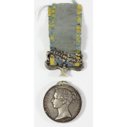 285 - Crimea Medal with Sebastopol bar, original ribbon, detached from medal, awarded to C. Rogers, Gr. & ... 