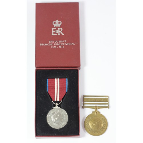 288 - Elizabeth II Diamond Jubilee Medal, box, together with U.N. Korea Medal (2)