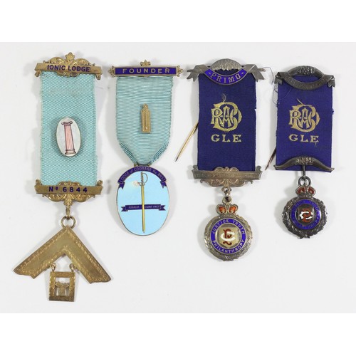 293 - Four silver and enamel Masonic and R.A.O.B. medals, 105 gm