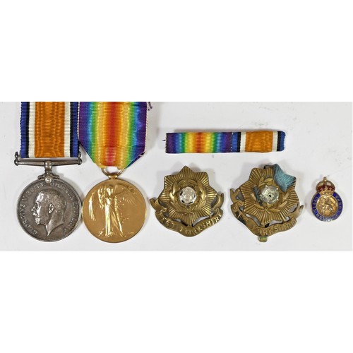 295 - WWI pair, Victory and War, awarded to 57287 Pte E.N. Parrish, W. Yorks R., together with two East Yo... 