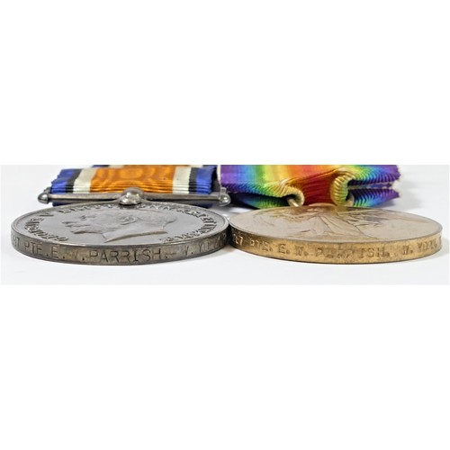 295 - WWI pair, Victory and War, awarded to 57287 Pte E.N. Parrish, W. Yorks R., together with two East Yo... 