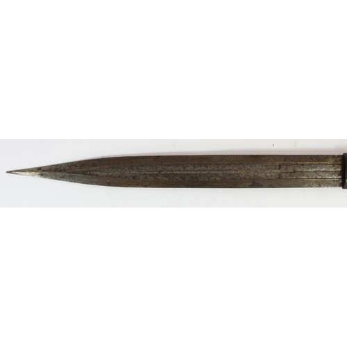 300 - Russian Kindjal dagger, 19th century, broad straight double edge blade deeply cut with chased fuller... 