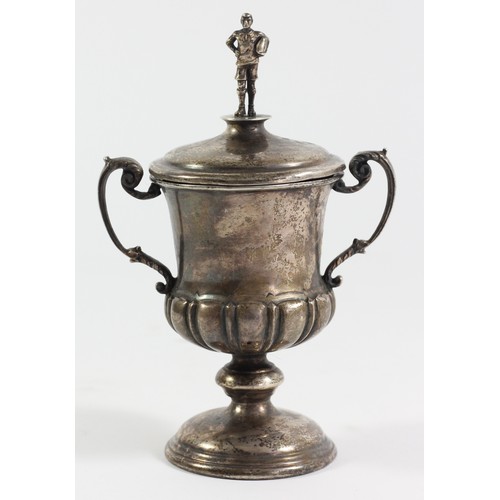 319 - Rugby Union/League, a silver two handled trophy, Sheffield 1937, of half fluted form, the pull off c... 