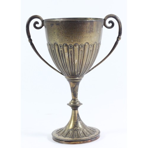 320 - Of Sherwood Ranger Imperial Yeomanry interest; an Edwardian silver two handled trophy cup, Birmingha... 