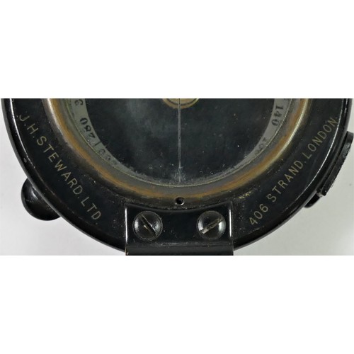 326 - J.H. Steward, a military black compass, with leather case