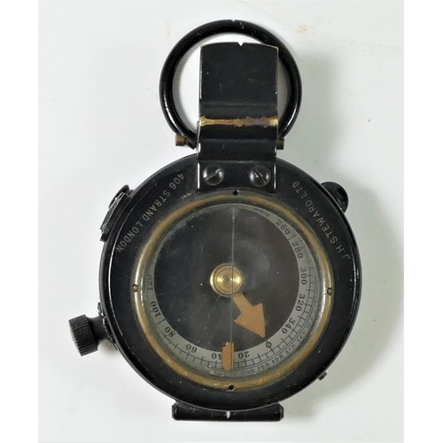 326 - J.H. Steward, a military black compass, with leather case