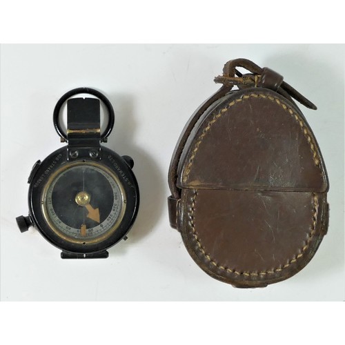 326 - J.H. Steward, a military black compass, with leather case