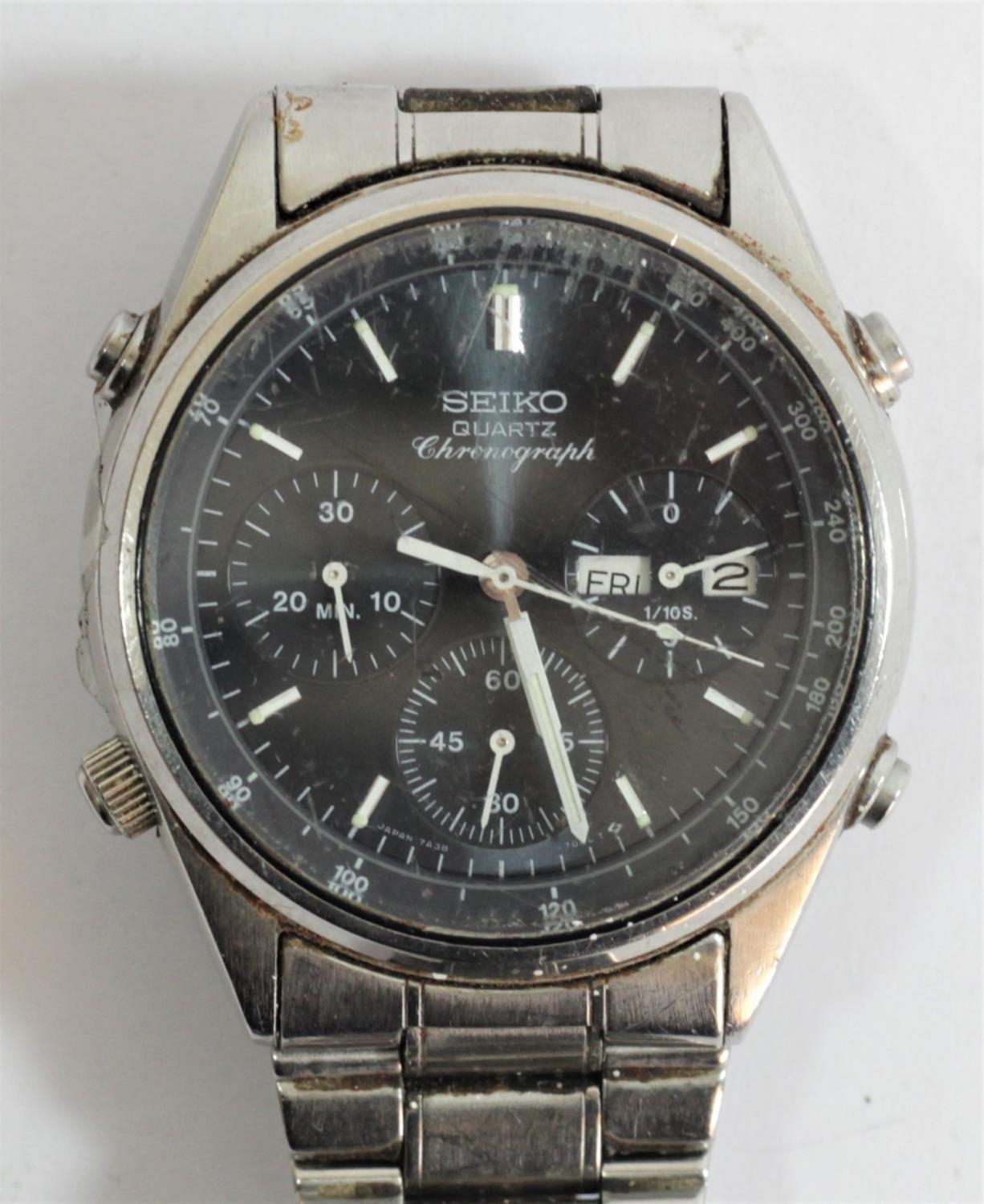 Seiko Quartz Chronograph, a stainless steel black dial gentleman's  wristwatch, 7A38-706A, 441818