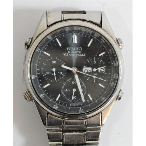 Seiko Quartz Chronograph, a stainless steel black dial gentleman's  wristwatch, 7A38-706A, 441818