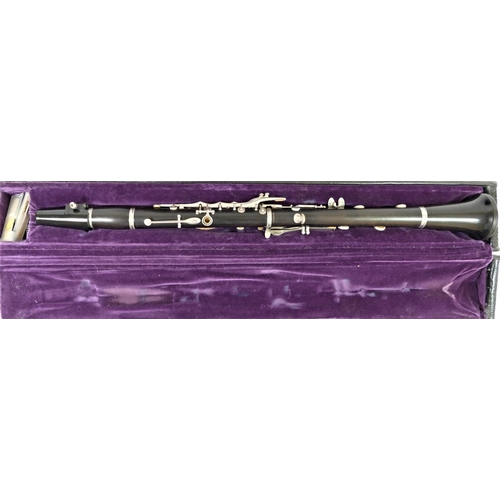 A Lark (M4001) clarinet, made in China, plastic construction, reed, fitted  fabric lined Selmar hard