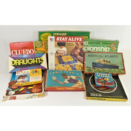 28 - A collection of board games, to include Stay Alive, Cluedo, Tiddely Winks, Striker League Champions,... 