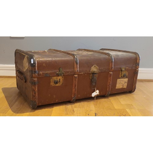 56 - A large travel trunk, wooden band strapping, with Orient Line and London & North Eastern Railways 