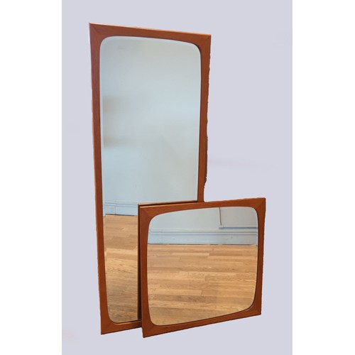 407 - Clark Eaton - Teak bevel edged wall mirrors c1970's with attached paper label to reverse - 105x42cm,... 